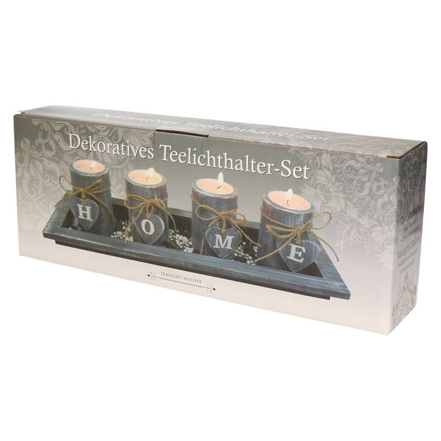 Kaarsenhouders set - home deco - 4x kaarsen en onderbord - hout - theelichthouder - Waxinelichtjeshouders