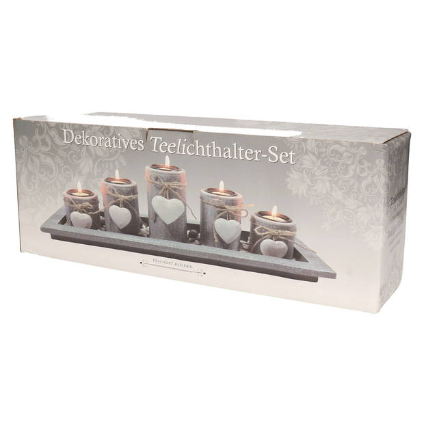 Kaarsenhouders set - home deco - 5x kaarsen en onderbord - hout - theelichthouder - Waxinelichtjeshouders