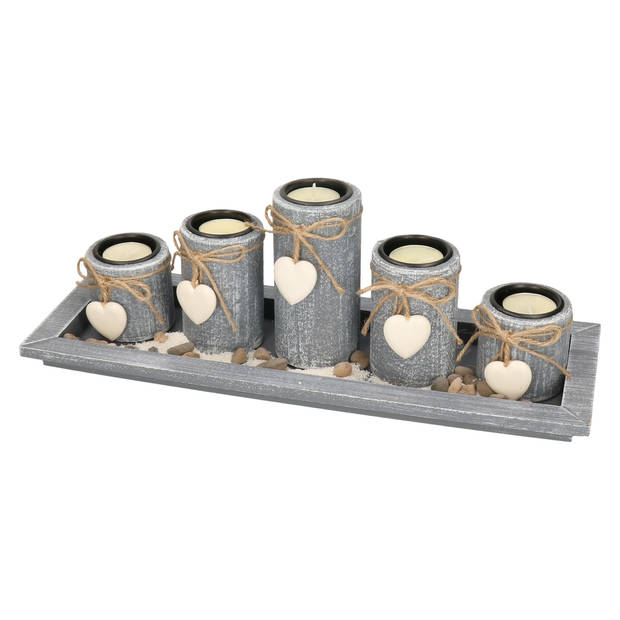 Kaarsenhouders set - home deco - 5x kaarsen en onderbord - hout - theelichthouder - Waxinelichtjeshouders