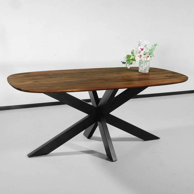 Eettafel deens ovaal mangohout 180cm Austin bruin ovale tafel duurzaam mango eetkamertafel