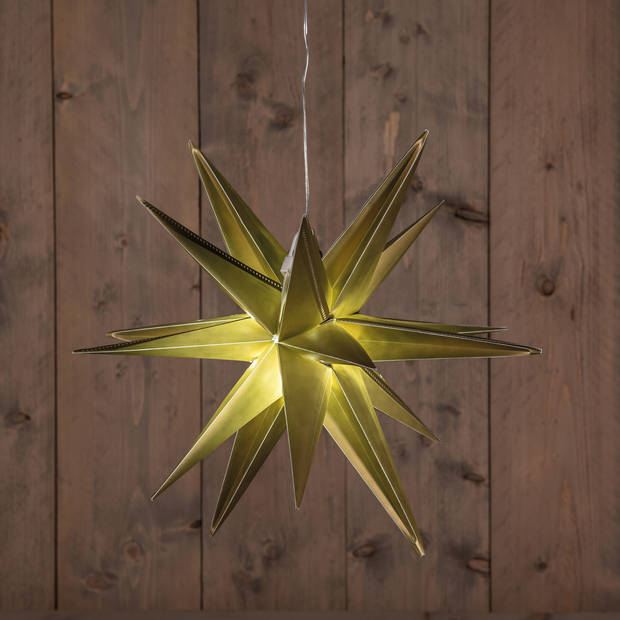 Verlichte 3D kerststerren - 2x st - goud - 35 en 60 cm - kunststof - Kerststerren