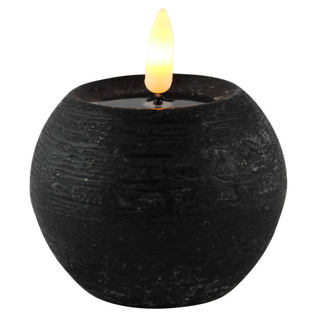 Magic Flame LED kaarsen/bolkaarsen - 2x st- rond - zwart - D8 x H7,5cm - LED kaarsen
