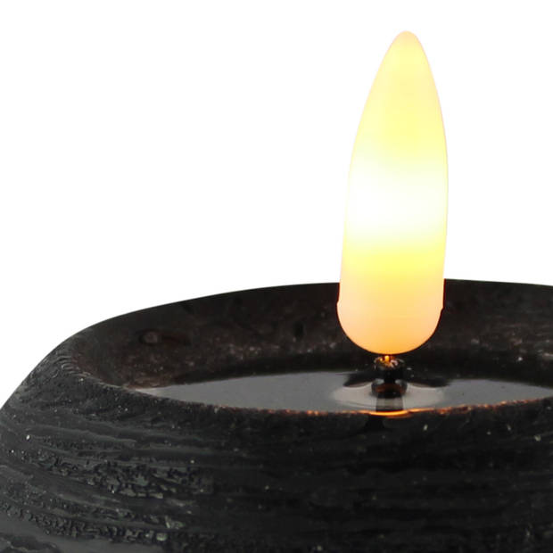 Magic Flame LED kaars/bolkaarsA - rond - zwart - D8 x H7,5 cm - LED kaarsen