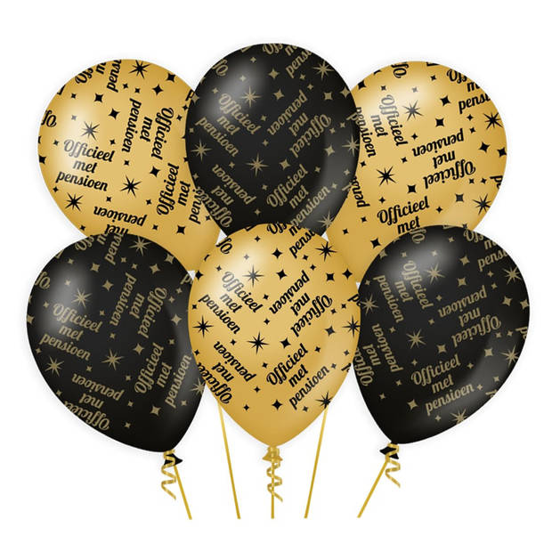 18x stuks luxe pensioen feest/party ballonnen - goud/zwart - latex - ca 30 cm - Ballonnen