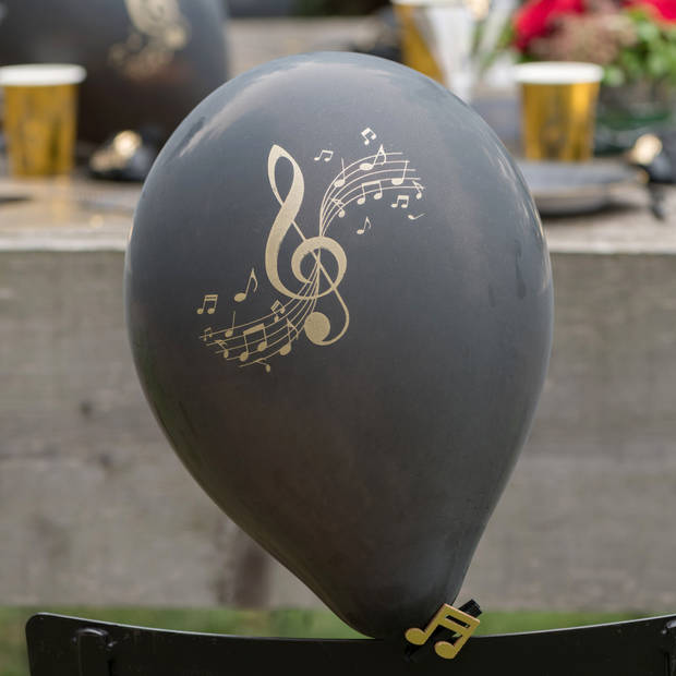 Santex muziek thema feest ballonnen - 8x stuks - 23 cm - zwart/goud - latex - Ballonnen