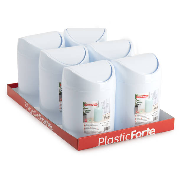 Plasticforte mini prullenbakje - 2x - wit - kunststof - klepdeksel - keuken/aanrecht - 12 x 17 cm - Prullenbakken