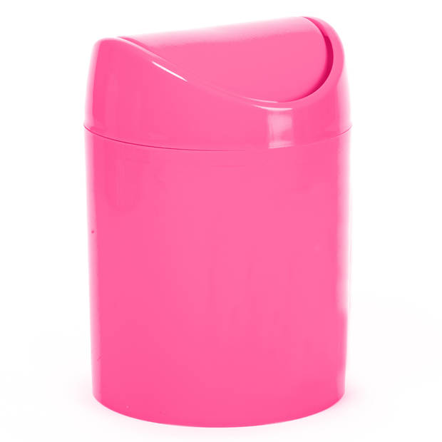 Plasticforte mini prullenbakje - 2x - fuchsia roze - kunststof - keuken/aanrecht - 12 x 17 cm - Prullenbakken
