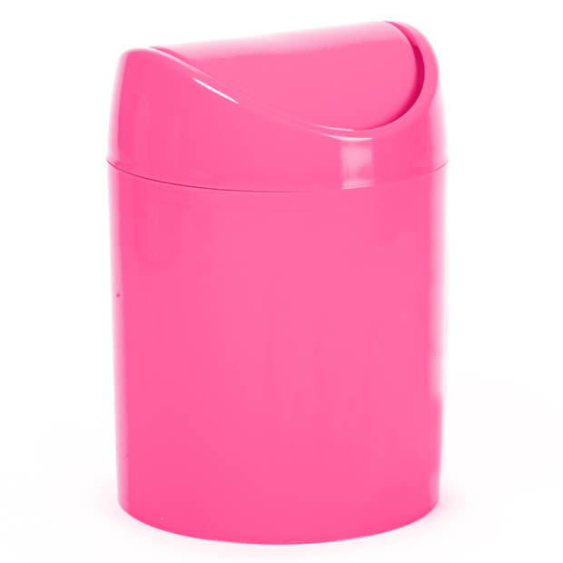 Plasticforte Mini prullenbakje - fuchsia roze - kunststof - klepdeksel - keuken aanrecht model - 1,4 L - 12 x 17 cm - Pr