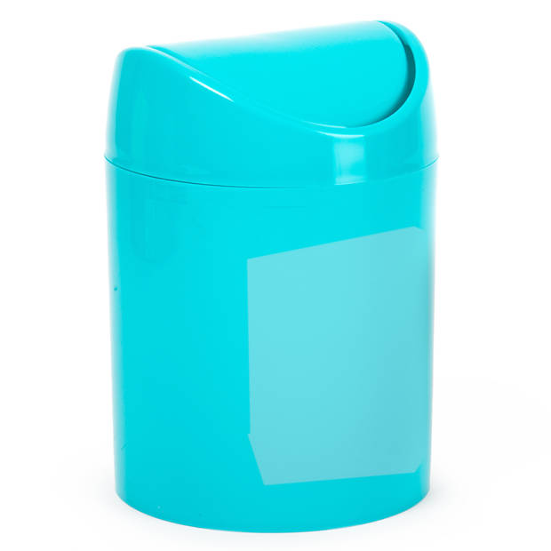 Plasticforte Mini prullenbakje - blauw - kunststof - met klepdeksel - keuken aanrecht model - 1,4 Liter - 12 x 17 cm - P