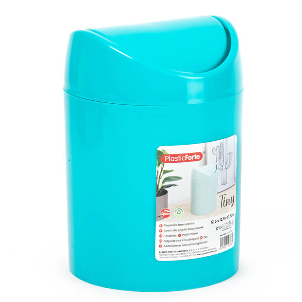 Plasticforte Mini prullenbakje - blauw - kunststof - met klepdeksel - keuken aanrecht model - 1,4 Liter - 12 x 17 cm - P