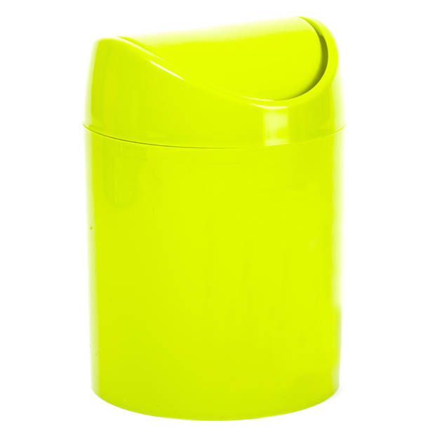Plasticforte mini prullenbakje - 2x - groen - kunststof - klepdeksel - keuken/aanrecht - 12 x 17 cm - Prullenbakken