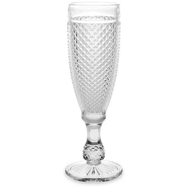 Vivalto Prosecco/champagneglazen - glas - set 6x stuks - 185 ml - Luxe Diamonds relief glas - Champagneglazen