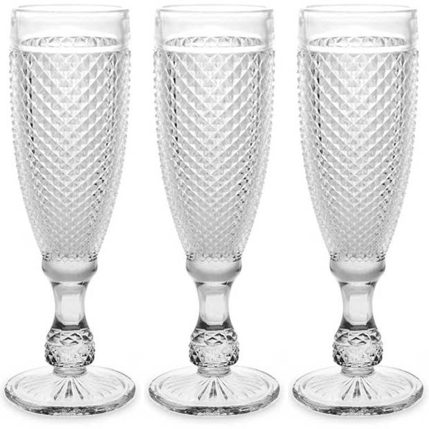 Vivalto Prosecco/champagneglazen - glas - set 6x stuks - 185 ml - Luxe Diamonds relief glas - Champagneglazen