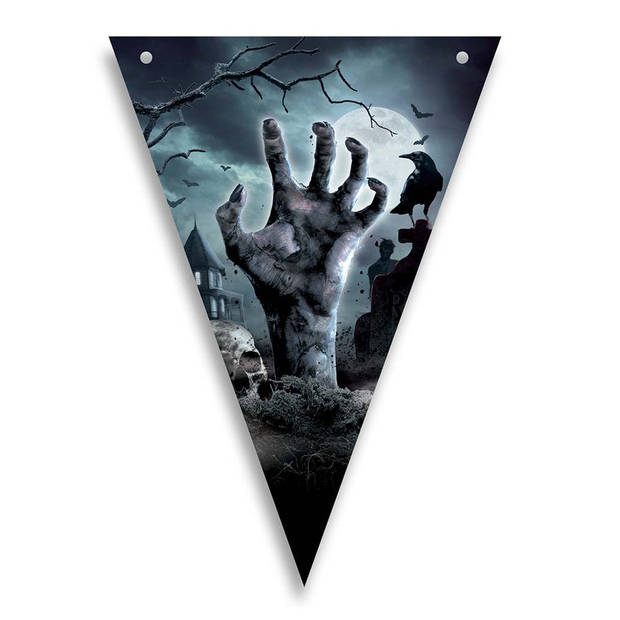 Halloween/Horror thema vlaggenlijn - 2x - kerkhof - kunststof - 400 cm - vlaggetjes versiering - Vlaggenlijnen