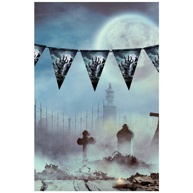 Halloween/Horror thema vlaggenlijn - 2x - kerkhof - kunststof - 400 cm - vlaggetjes versiering - Vlaggenlijnen