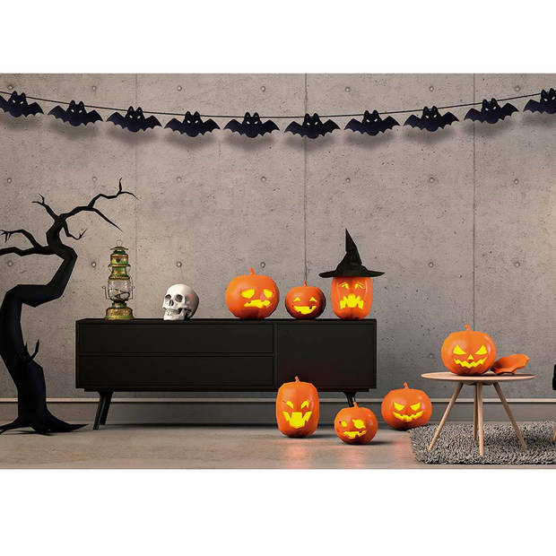 Fiestas Halloween/horror thema vlaggenlijn - vleermuis - papier - 300 cm - vleermuis versiering - Vlaggenlijnen