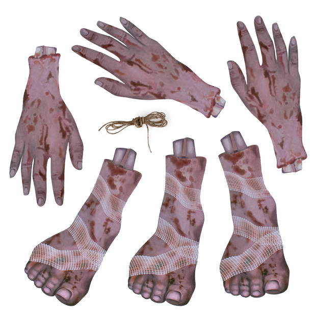 Horror/halloween thema vlaggenlijn feestslinger - 2x - bloederige ledematen - plastic - 183 x 30 cm - Vlaggenlijnen