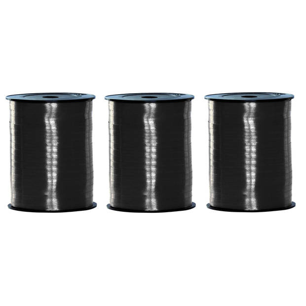 3x rollen cadeaulint zwart feestartikelen 500 meter x 5 milimeter - Cadeauversiering