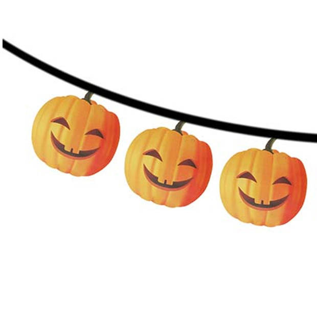 Halloween/horror thema feestslinger - 2x - pompoen - papier - 300 cm - feest versiering - Vlaggenlijnen