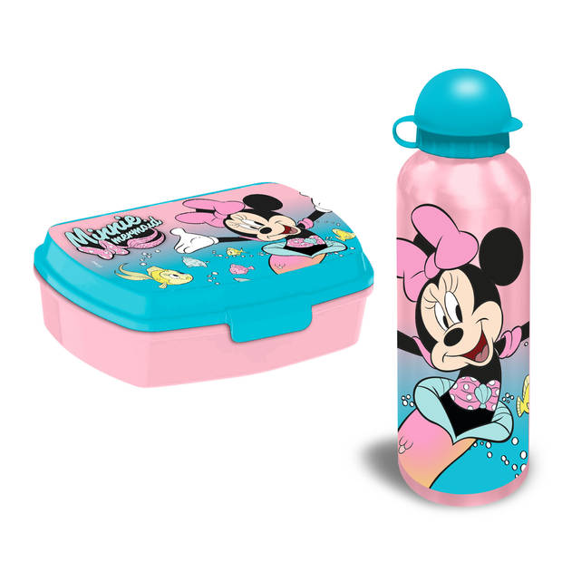 Disney Minnie Mouse lunchbox set voor kinderen - 2-delig - roze - aluminium/kunststof - Lunchboxen