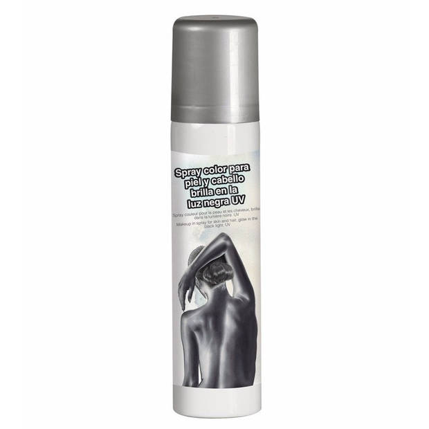 Guirca Haarspray/bodypaint spray - 2x kleuren - zilver en zwart - 75 ml - Verkleedhaarkleuring