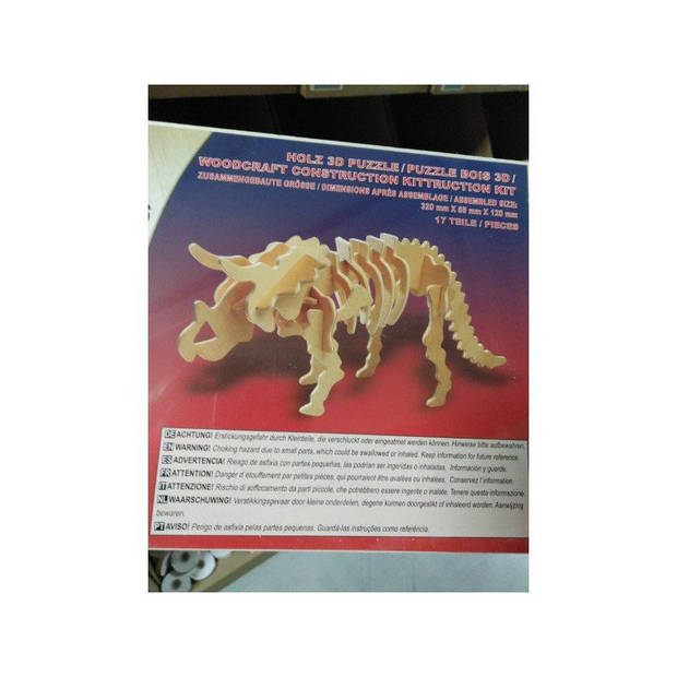 Houten dieren 3d puzzel Triceratops dinosaurus bouwpakket 32 cm - 3D puzzels