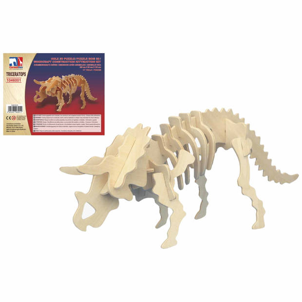 Houten 3D dino puzzel bouwpakket set T-rex en Triceratops - 3D puzzels
