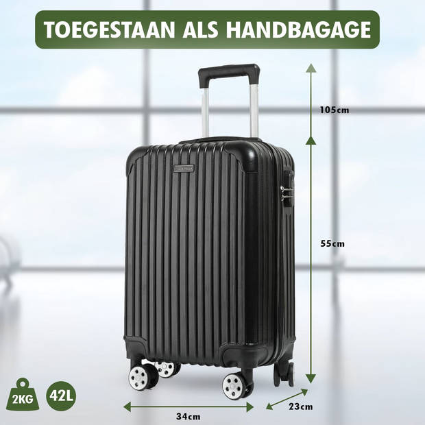 Travelhawk Handbagage Koffer - Reiskoffer Met Wielen - Trolley - Reiskoffers - TSA Kofferslot - 55x34x23cm - 42L - Zwart
