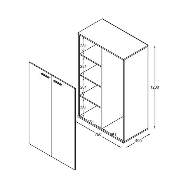 Kledingkast kinderkamer - legplanken en hanggedeelte - 120 cm hoog