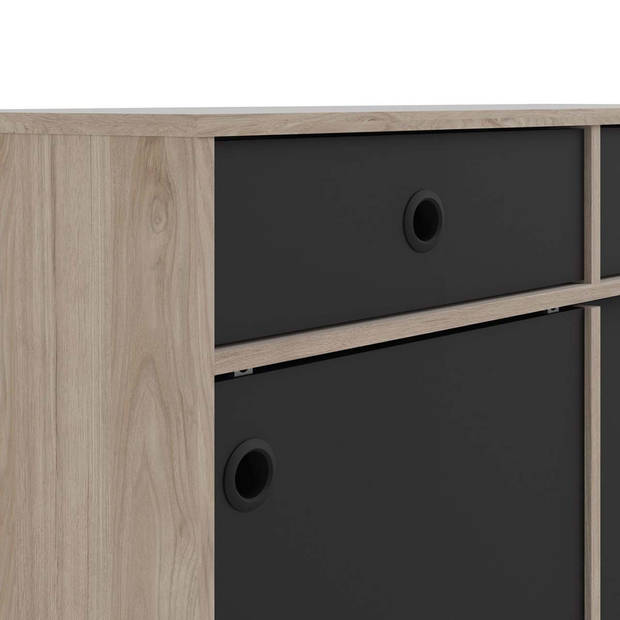 Penny dressoir 2 schuifdeuren en 2 laden Hickory decor en mat zwart.