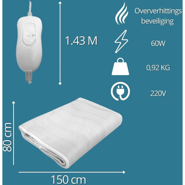 2 pack Parya Home - Verwarmde Deken - 3 warmte standen - Warmte deken - deken 1 persoon - onderdeken - 150 x 80 cm - Wit