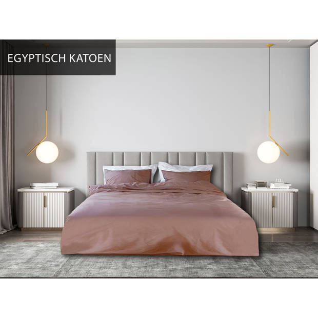 Luxe dekbedovertrek - Egyptisch percal katoen - 200x200/220 - brique roze