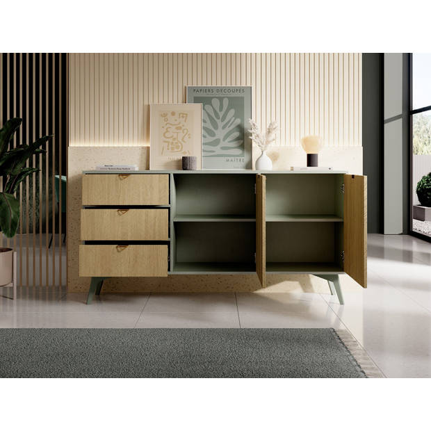 Meubella Dressoir Essence - Groen - Licht eiken - 158 cm