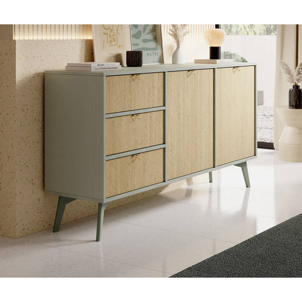 Meubella Dressoir Essence - Groen - Licht eiken - 158 cm