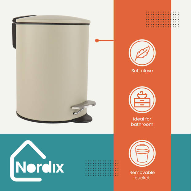 Nordix Pedaalemmer - 3 Liter - Badkamer - Toilet - Beige - Metaal