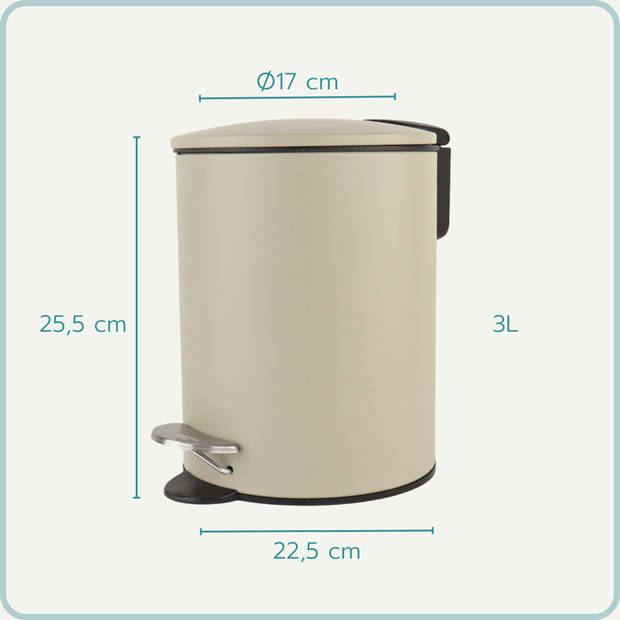 Nordix Pedaalemmer - 3 Liter - Badkamer - Toilet - Beige - Metaal