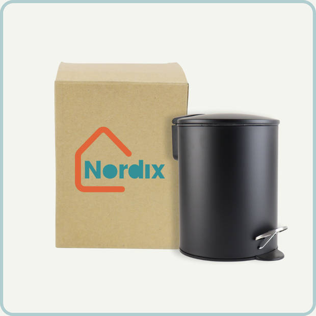 Nordix Pedaalemmer - 3 Liter - Prullenbak - Afvalbak - Badkamer - Toilet - Zwart - Metaal