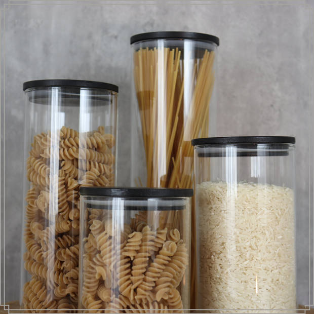 OTIX Spaghetti Voorraadpot - Glas met Deksel - 1320ml - Zwart - Hout