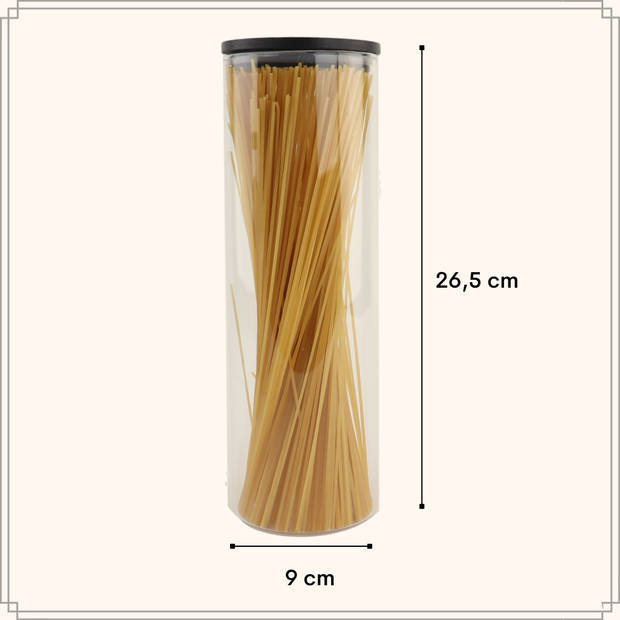 OTIX Spaghetti Voorraadpot - Glas met Deksel - 1320ml - Zwart - Hout