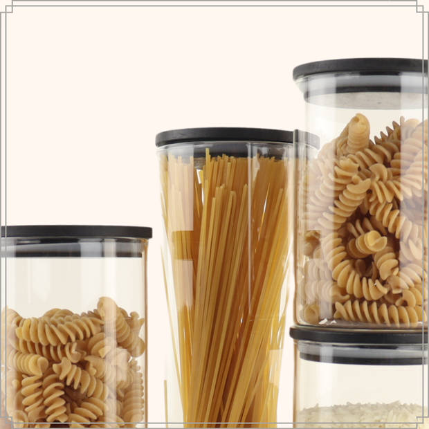 OTIX Spaghetti Voorraadpot - Glas met Deksel - 1320ml - Zwart - Hout