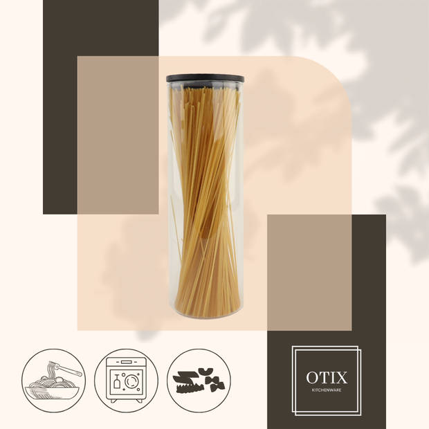 OTIX Spaghetti Voorraadpot - Glas met Deksel - 1320ml - Zwart - Hout