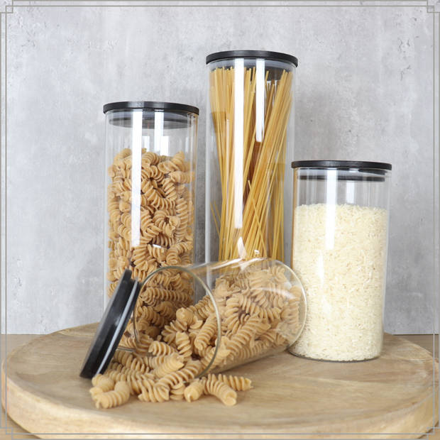 OTIX Spaghetti Voorraadpot - Glas met Deksel - 1320ml - Zwart - Hout