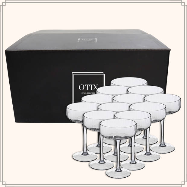 OTIX Champagneglazen Champagnecoupe Glazen 12 Stuks Reliëf Ribbel Smoke Glas Grijs Pornstar Martini Glazen Cocktailgl...