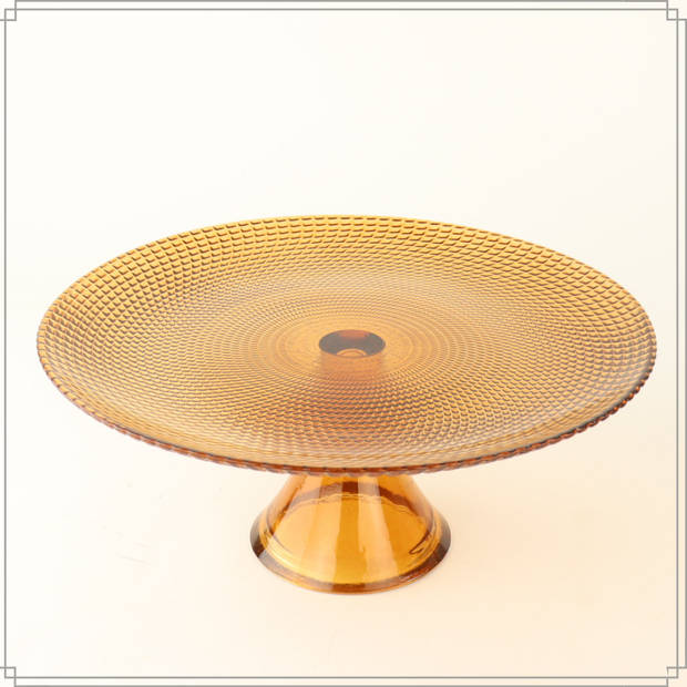 OTIX Taartplateau met Taartschep - Serveerplateau - Goud met Voet - 28cm - Amber - Kleur -Glas