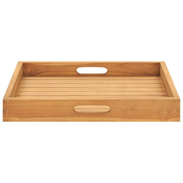 The Living Store Serveerblad Hard Teakhout - 50x50x7 cm - Opstaande Randen - Verzonken Handvatten