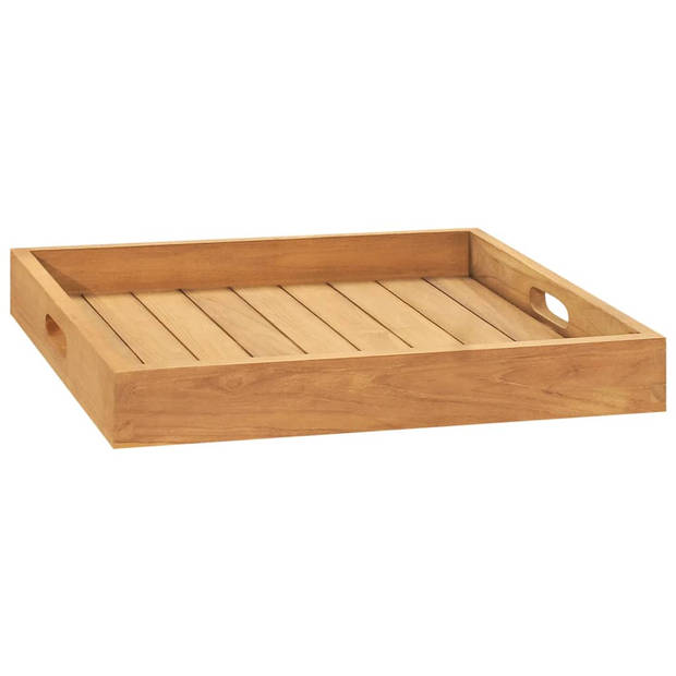 The Living Store Serveerblad Hard Teakhout - 50x50x7 cm - Opstaande Randen - Verzonken Handvatten