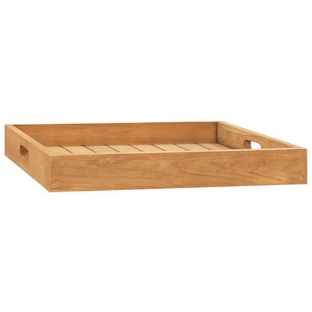 The Living Store Serveerblad Hard Teakhout - 50x50x7 cm - Opstaande Randen - Verzonken Handvatten