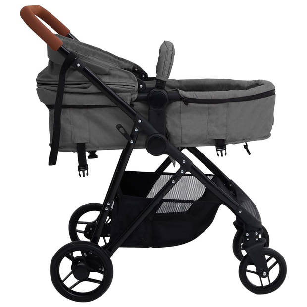 The Living Store Kinderwagen 2-in-1 Staal-Linnen - 59 x 100 x 103 cm - Lichtgrijs/Zwart