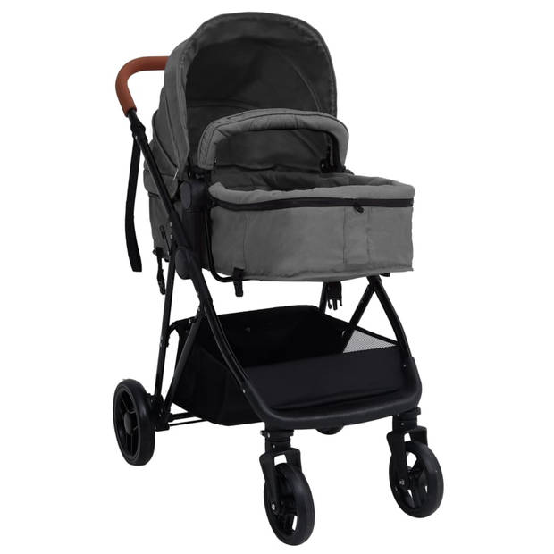 The Living Store Kinderwagen 2-in-1 Staal-Linnen - 59 x 100 x 103 cm - Lichtgrijs/Zwart