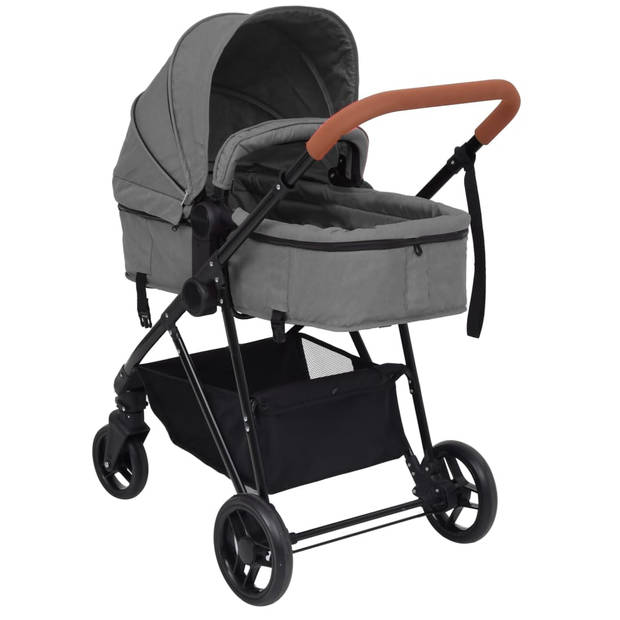 vidaXL Kinderwagen 3-in-1 staal lichtgrijs en zwart